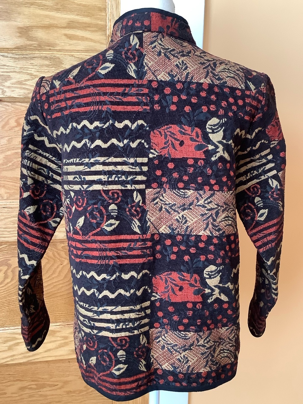 VINTAGE Tapestry Mixed Print Zip Front Jacket Boho Patchwork Motif M - Picture 4 of 11